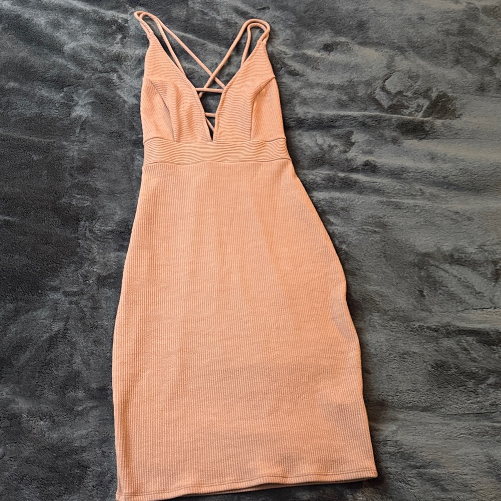 Fashion Nova Tan Backless Dress